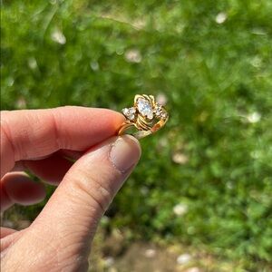 Elegant Gold Over Sterling Ring with Clear Stones